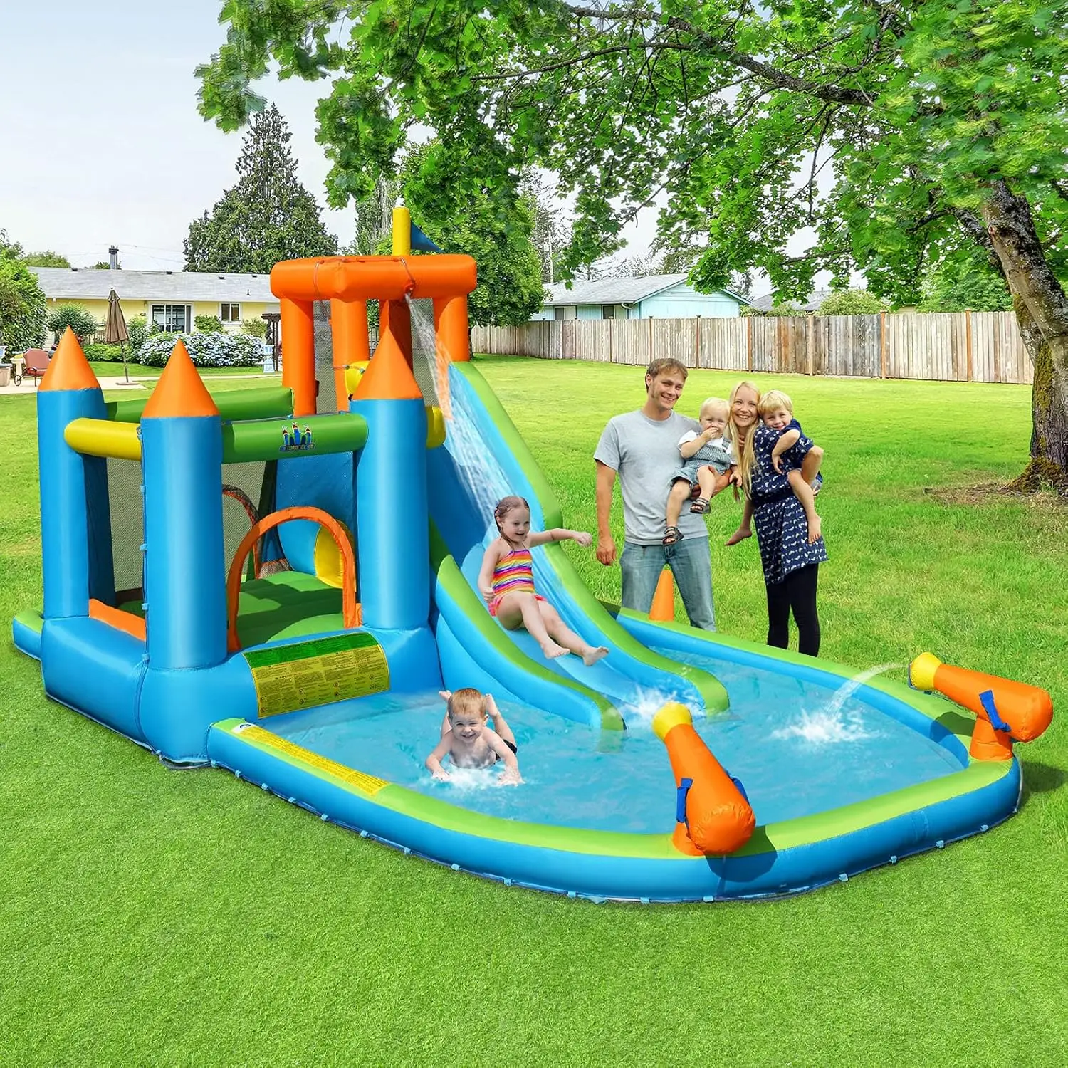 Nadmuchiwana zjeżdżalnia wodna, zjeżdżalnia wodna Bounce House z basen z piłkami dla dzieci na świeżym powietrzu z 735W dmuchawa powietrza, jaskinia W chowanego, basen plusk
