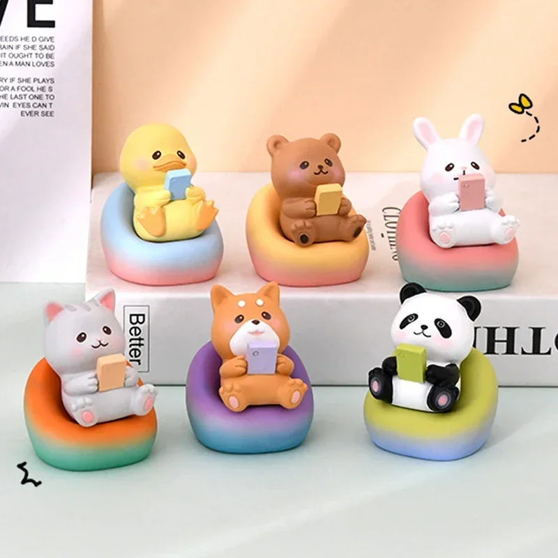 

Mini Resin Staying Up Late on Sofa Animals Figurines Cartoon Model Action Figures Miniatures Desktop Ornament Home Decoration