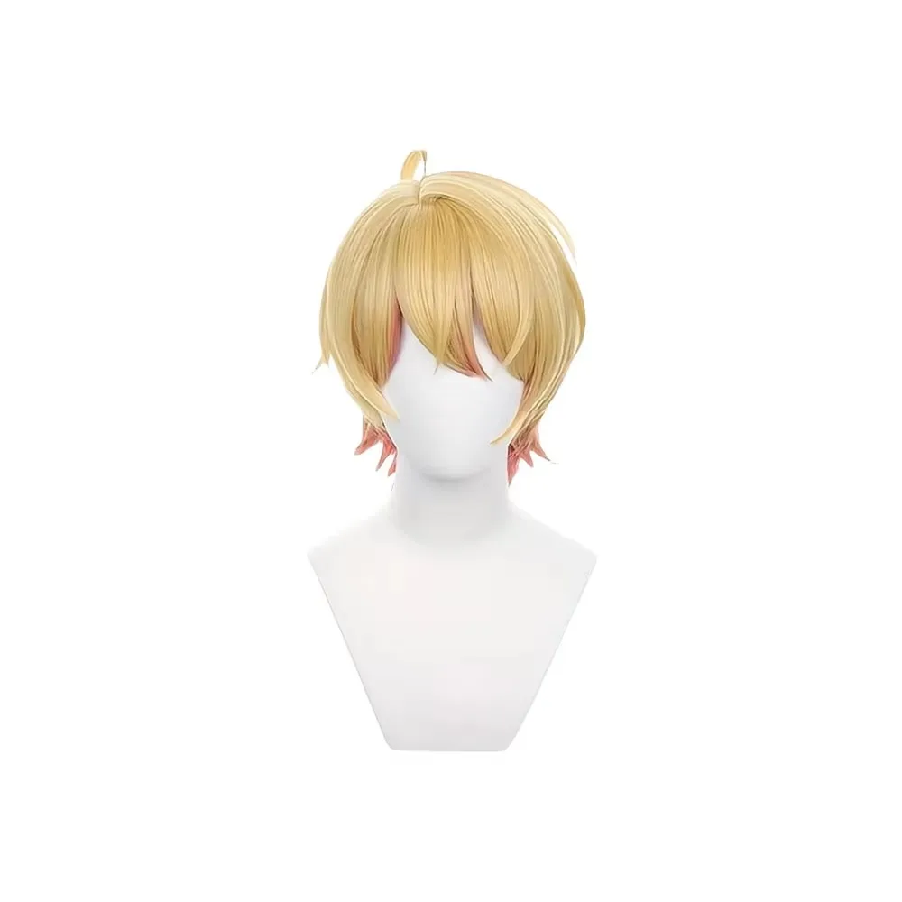 Short Blonde Wig With Pink Nape And Ahoge For Men Women Cosplay Anime Synthetic Heat Resistant Hairpiece Party Photo Gift