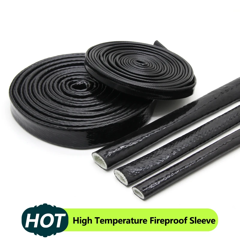 1M~5M Black High Temperature Resistant Fiberglass Tube Silicone Resin Coated Braided Fireproof Sleeve Fire Retardant Casing Pipe