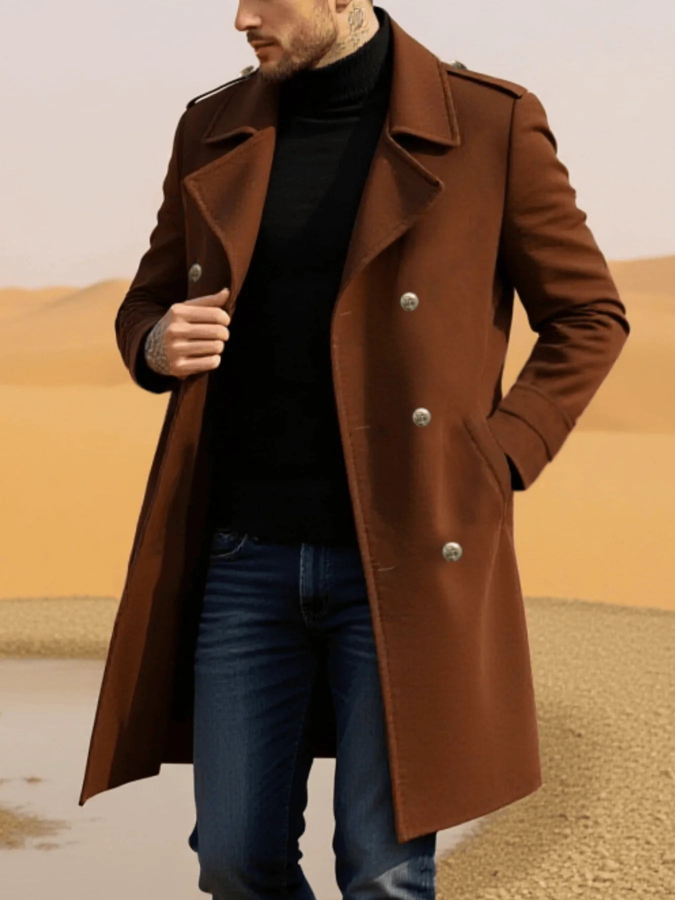 

Men's Woolen Overcoat Double-Breasted Euro-US Style Thickened Windproof Business Casual Tweed Trench Outerwears Male Clothes