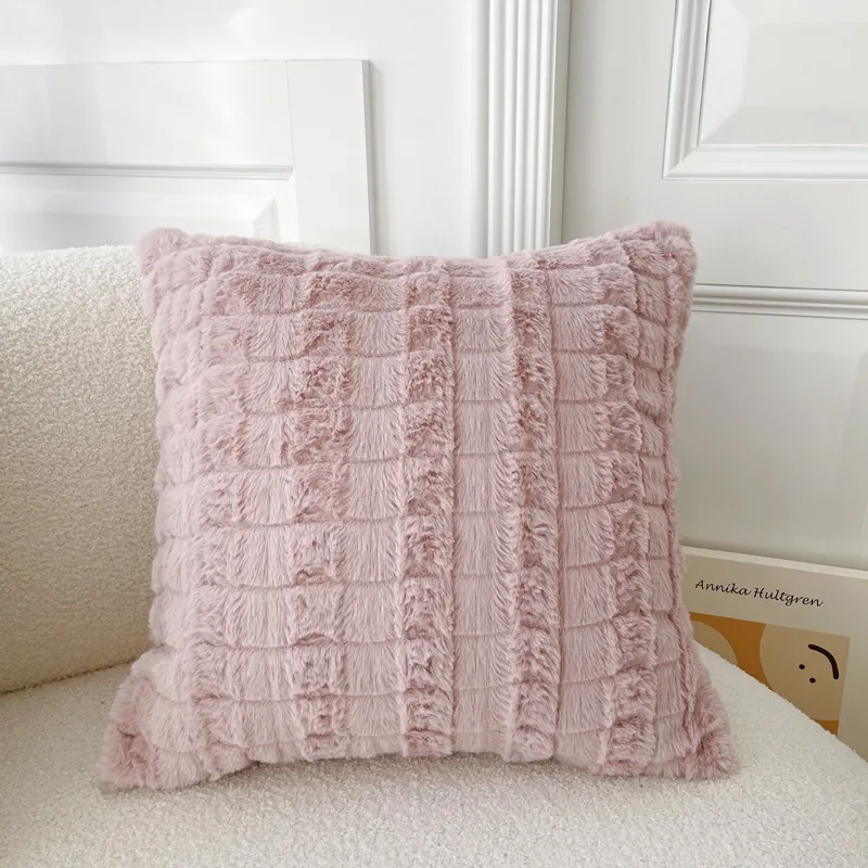 Faux Rabbit Fluffy Sofa Body Pillow Modern Solid Soft Back Pillow for Bedroom Contains Filler Backrest Cushion for Four Seasons