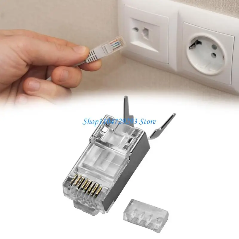Cat6A Shieldeds RJ45 Connectors Modulars Plugs With 50u Gold Plateds Contacts And 3Prong Design For 10Gbps Networkings 