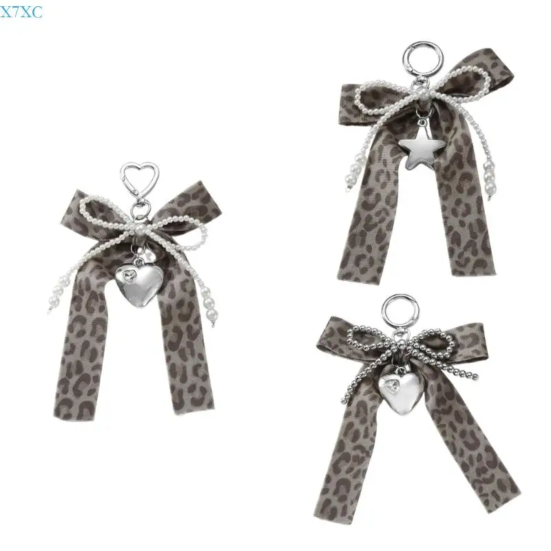 

X7XC Elegant Leopard Bows And Heart Bag Ornament Bags Accesories for Lady