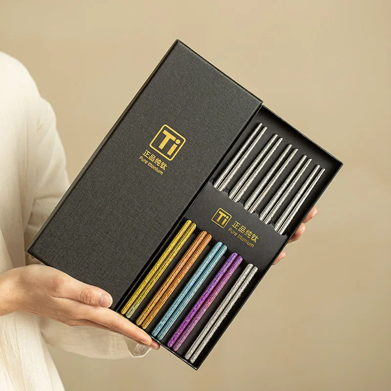 5 Pairs High-Value Pure Titanium Chopsticks Ice Flower Crystal Color High Temperature Resistant Non-slip Meal Sharing Chopsticks