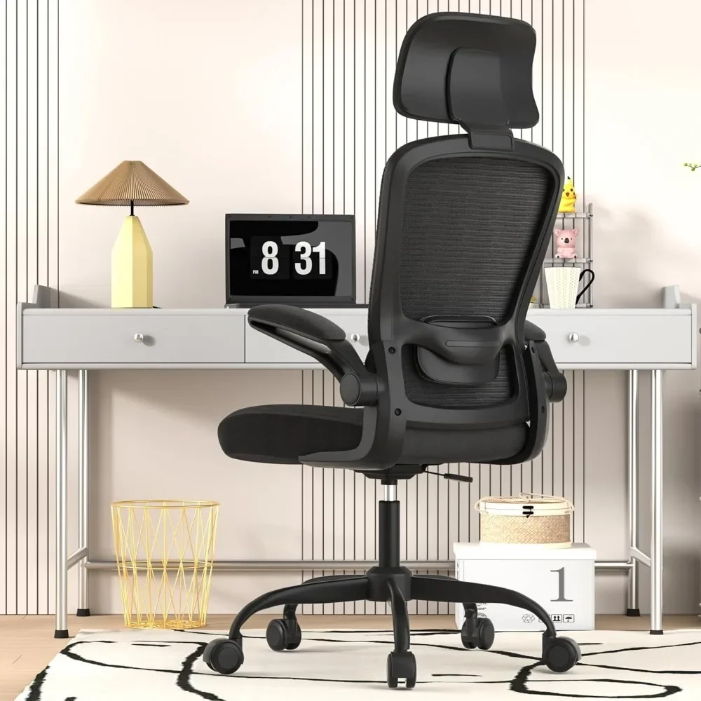 

Ergonomic office chair, high-back chair with adjustable lumbar support and headrest, swivel office chair with flip-up armrests