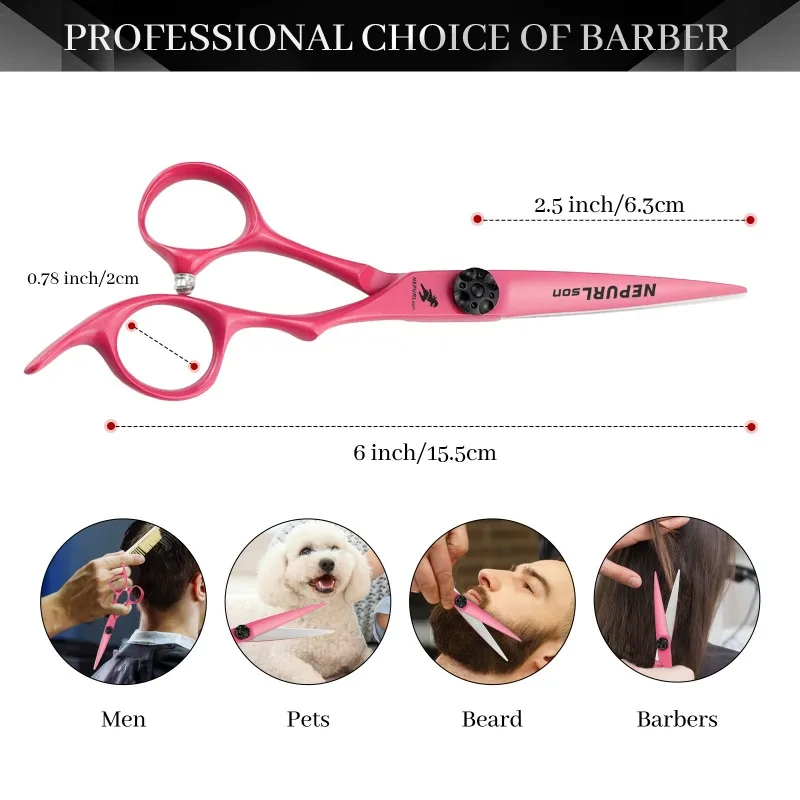 NEPURLson 6.0inch pink paint finish JP440C hair scissors, cutting and thinning shears - ideal for hair salons sharp comfortable