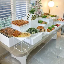 apricot pie restaurant serving white acrylic food display stand nested cube wedding party acrylic buffet riser