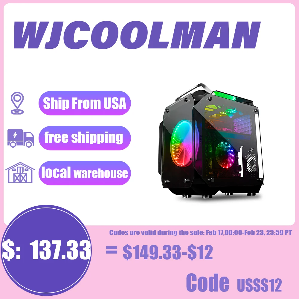 

WJCOOLMAN Diamond Black Panoramic Version 2Side Transparent Glass Gaming Computer Case 240 AIO Support ATX/ Micro-ATX Gming Case