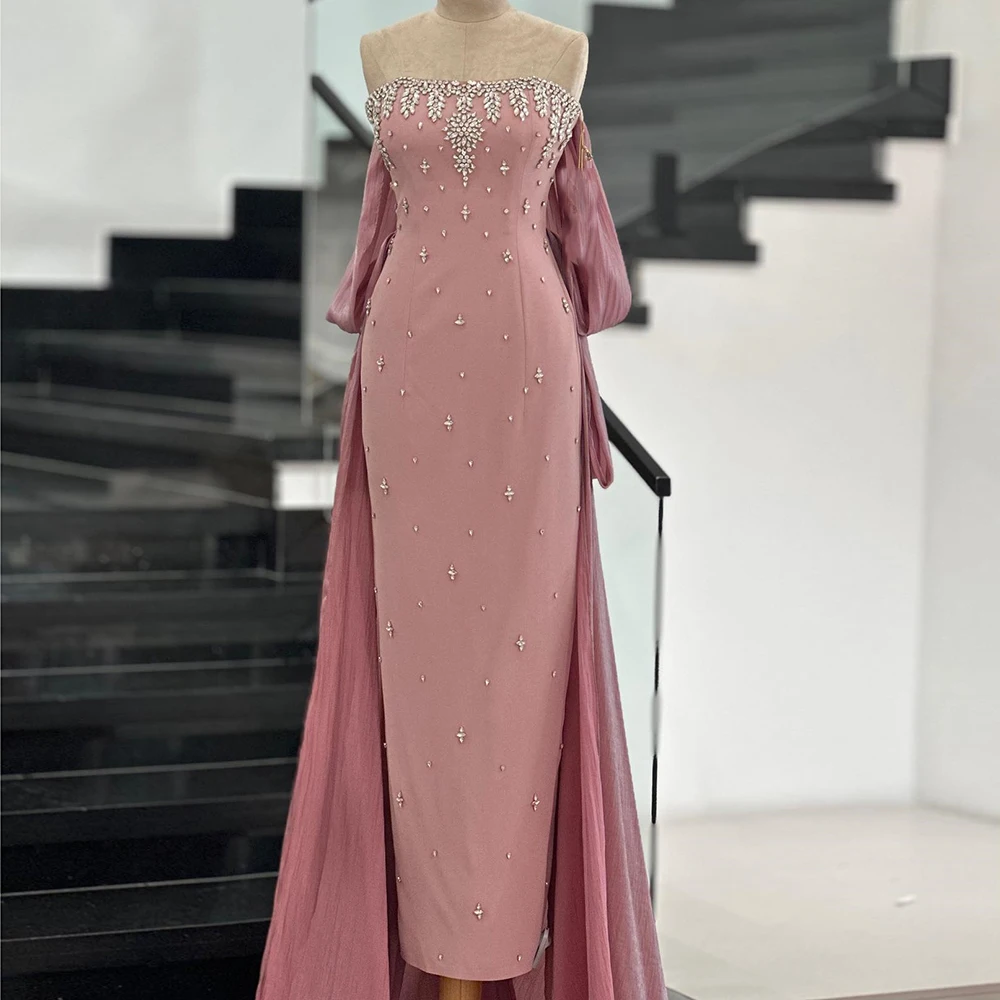 

Customized Mermaid Evening Dresses Floor-length Strapless Sleeveless Prom Gown Fashion Crystal Simple Draped Backless Party Gown