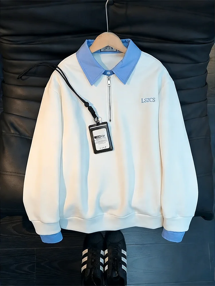 

Casual Sle Men's Long Sve Zipper Hoodie Spring Autumn College Sle Cleanfit irt Fake Two-Piece Loose Fit Cotton ...