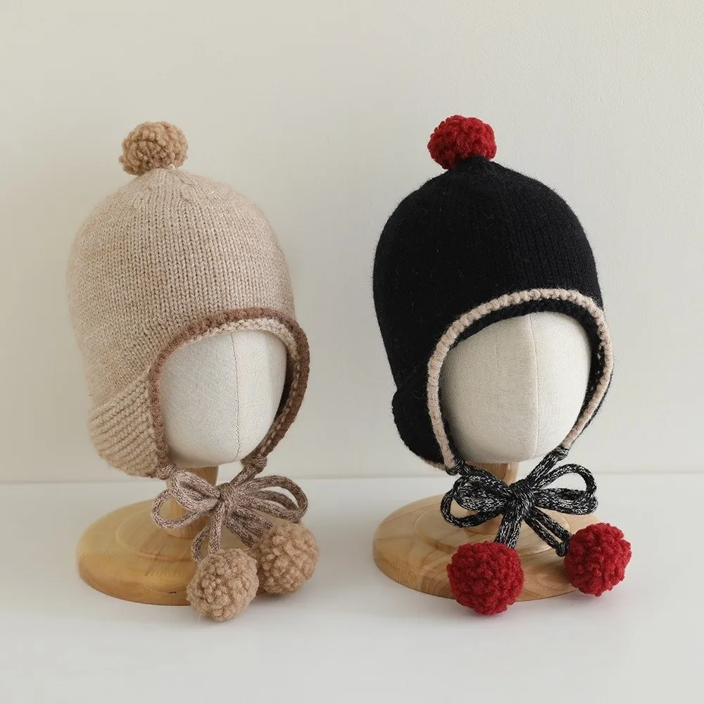 

Cute Winter Baby Knitted Cap Thick Bobbles Baby Beanie Cap Warm Tassel Ear Protection Hat