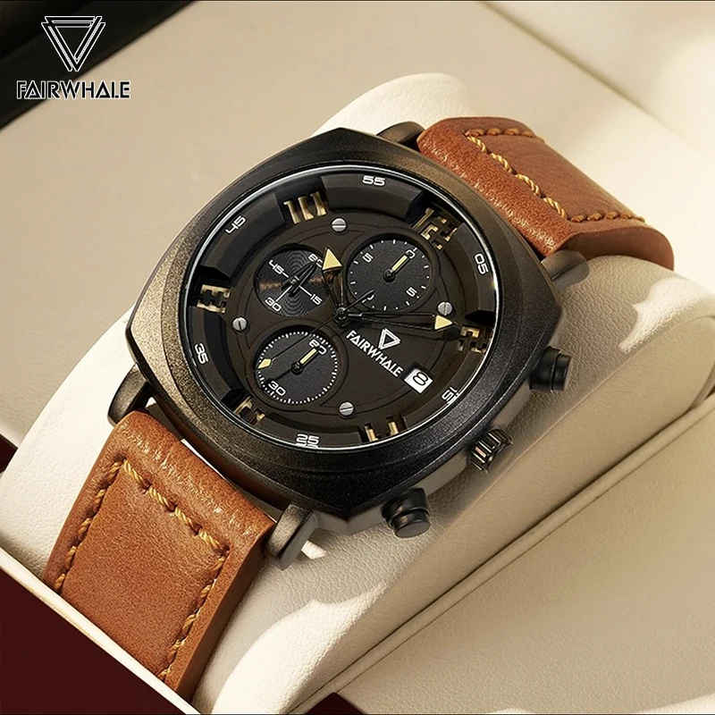 

Fashion Calendar Quartz Men's Watches Casual Frosted Round Chronograph Watch for Men Hot Sale Cool Leather Strap montre Dropship