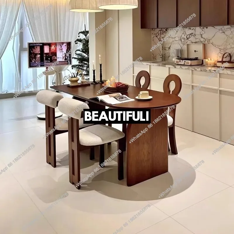 European minimalist solid wood dining table oval shape living room vintage style dining table
