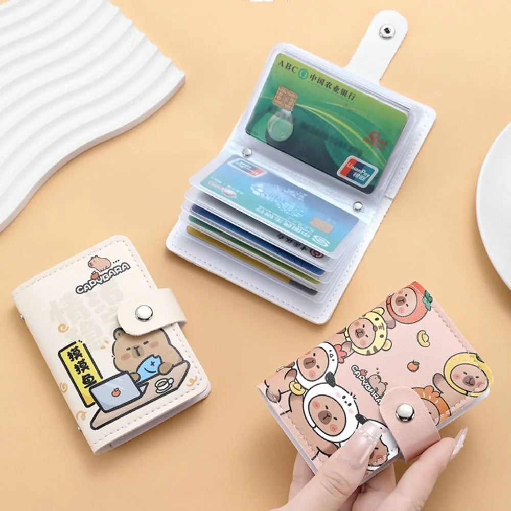 New 20 Card Pockets Women Wallets Large Capacity PU Leather Capybara Coin Purse Waterproof Lightweight Business Card Case