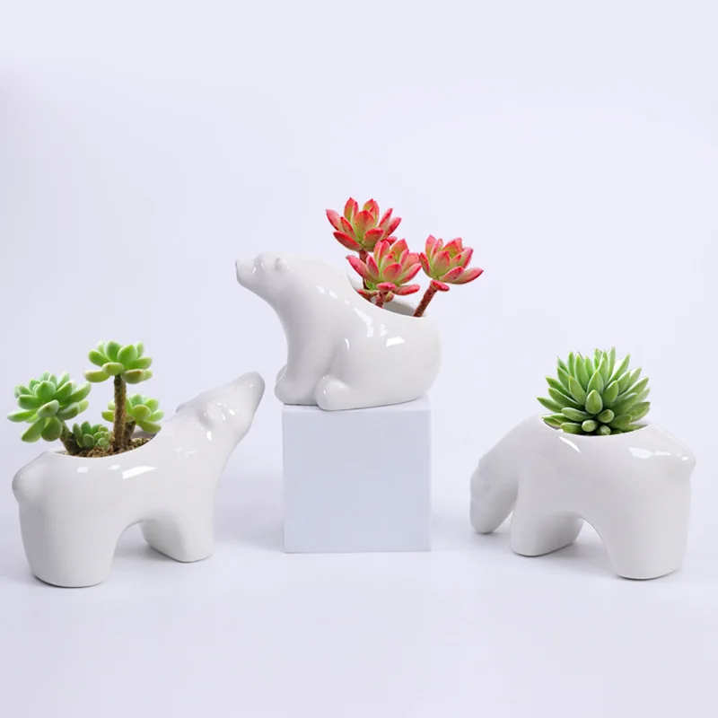 

Cute Polar Bear Flower Pot Ceramic Succulent Pot Planter Home Decor Indoor Decoration Desktop Ornament Bonsai Plant Pot