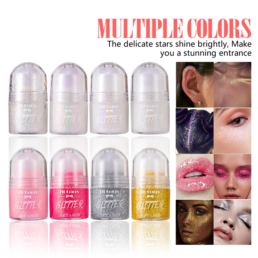8 cores Rollerball Glitter Gel Stage Grade Fluido de coloração corporal à prova d'água