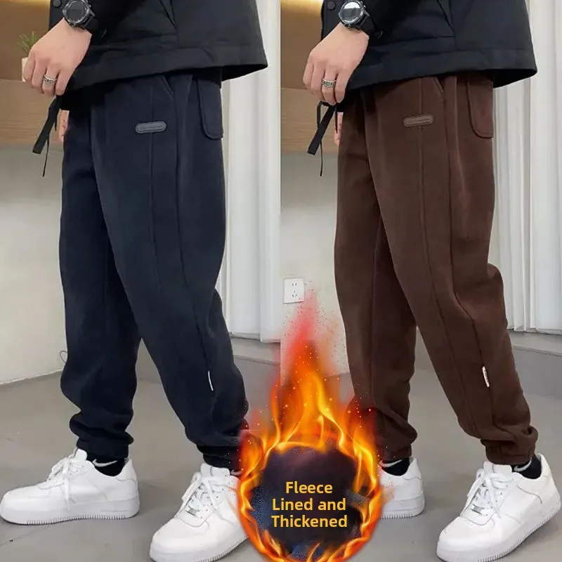 

Мужские повседневные утепленные зимние рабочие брюки свободного кроя из полиэстера с флисовой подкладкой, устойчивые к сминанию, молодежные, стильные, длинные