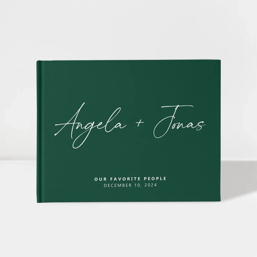 Libro de invitados personalizado para boda, libro de mensajes Noble blanco y verde de Mr and Mrs, álbum de tapa dura, libro de recuerdo Horizontal