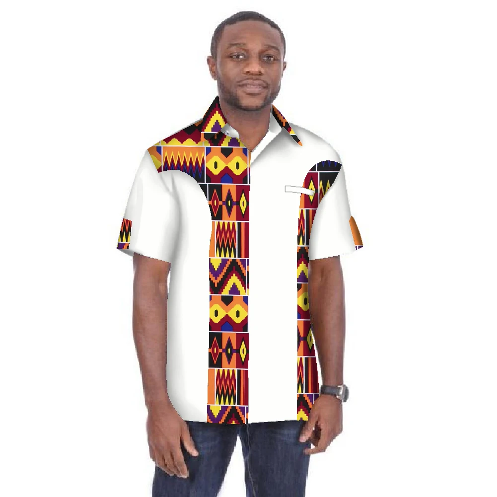 Traditional Mens African Clothing Men Shirts Short Sleeve Dashiki Men African Print Shirt Plus Size Mens Clothing 6XL BRW WYN05