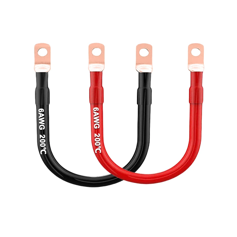 ソーラーインバーター用シリコンバッテリー接続ケーブル,銅線,m6,4 awg,6 awg,8awg,2個