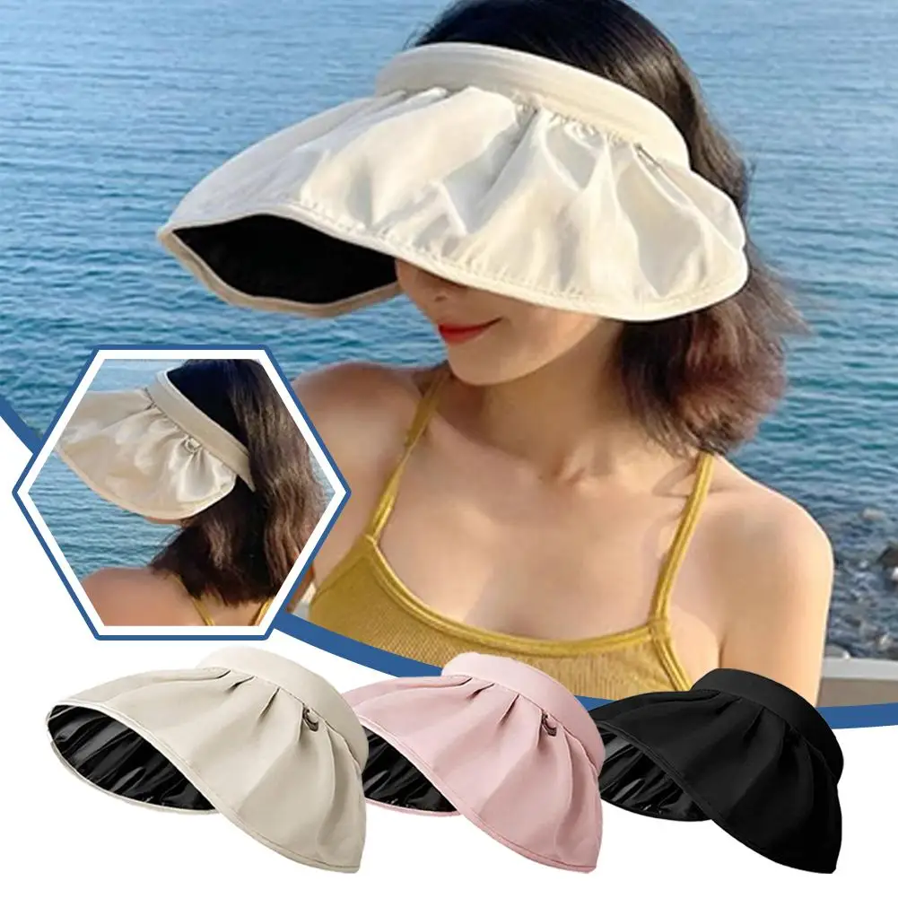 Summer Sunshade Foldable Hats Women Outdoor Beach Soft Wide Bucket Hats Uv Hoop Dual Use Hair Caps Brim Su N7s3