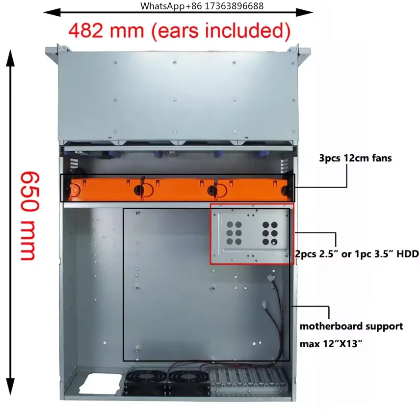 4U Rackmount Server Case 24 Hot-Swappable SATA/SAS Drive Bay MiniSAS/SATA 6Gb/s 12Gb/s Connector Fan Cooling USB Power Supply view 4