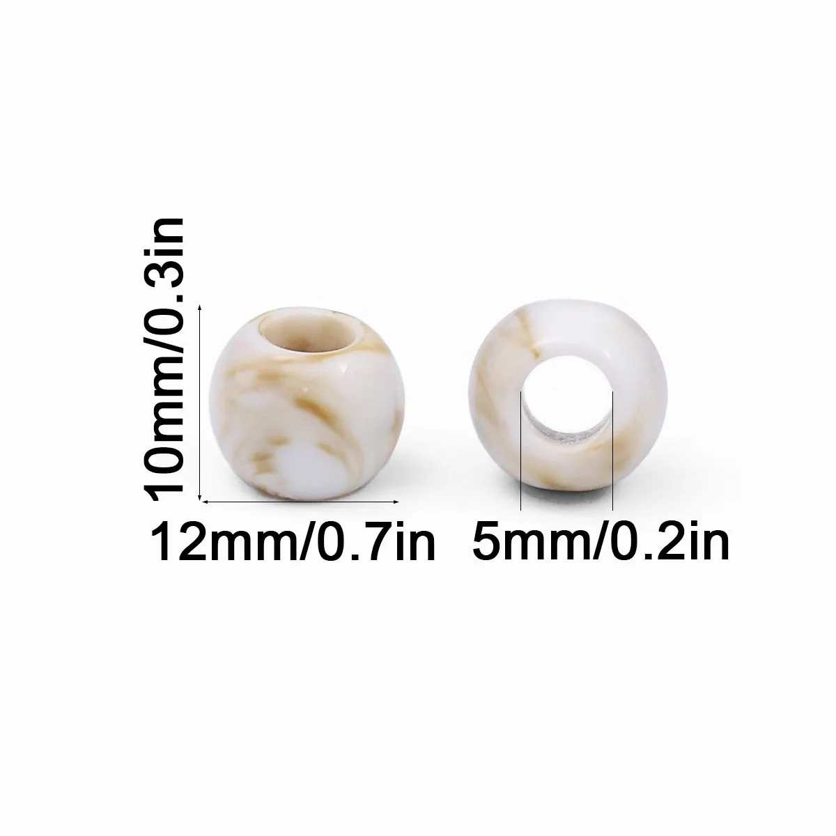 20/40/60pcs 12mm Large Hole Marble Pattern Beads Loose Spacer Round Big Hole Gem Stone Beads for Jewelry Making Bracelet