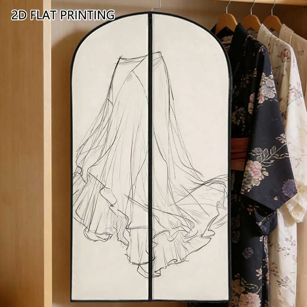 1pc Flowy Skirt Sketch Drawing Compressed Dust Cover Clothes Compression Hanging Storage Bag Household Wardrobe Organizer