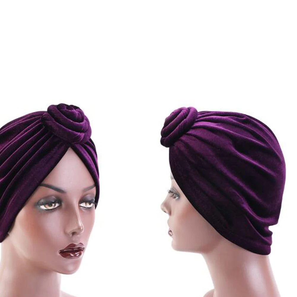 

Breathable Comfortable Velvet Turban Hat Purple Ethnic Style Headwear Waterproof Shower Cap Woman Kerchief