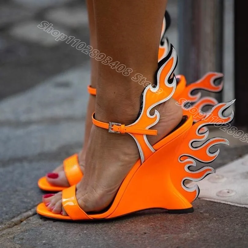 Orange Flame Open Toe Sandals Ankle Buckle Strange Style Solid Summer Party Dress Design Women Shoes 2024 Zapatos Para Mujere