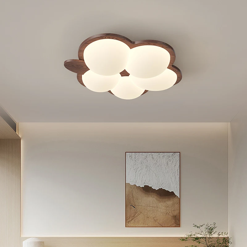 Cream Style Bedroom Ceiling Light Children\'s Room Light Retro Walnut Wood Color Creative Cartoon Rabbit Warm Eye Protection Lamp