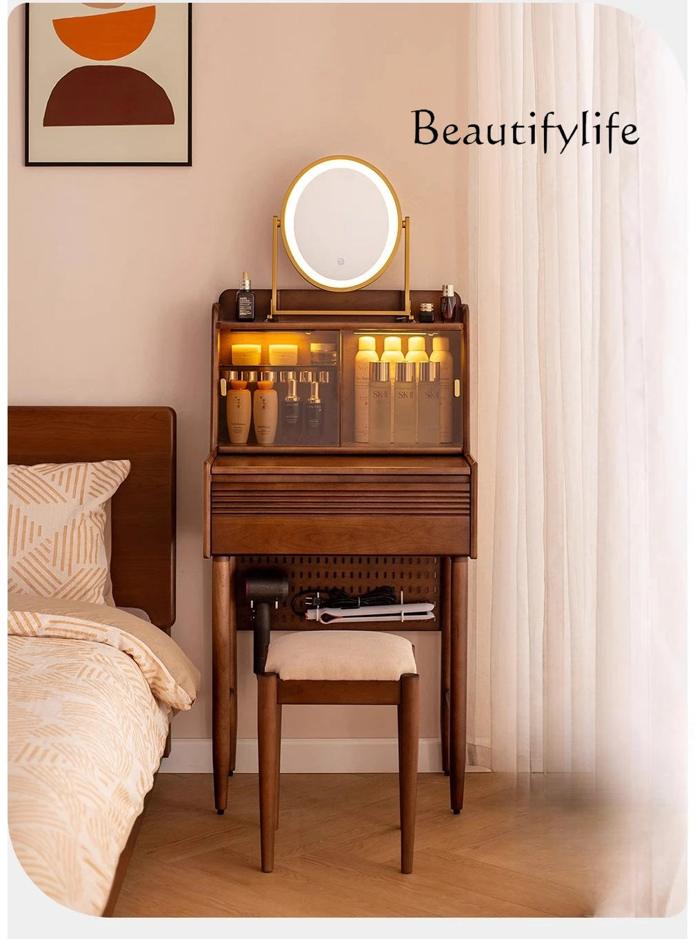 

Medieval dresser bedroom small apartment makeup table solid wood walnut color master bedroom modern simplicity