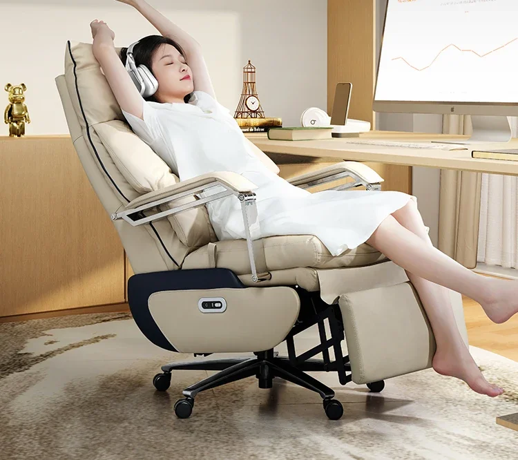 Electric Executive Chair Reclining Lunch Break Office Chair Computer Chair Genuine Leather Office Seating