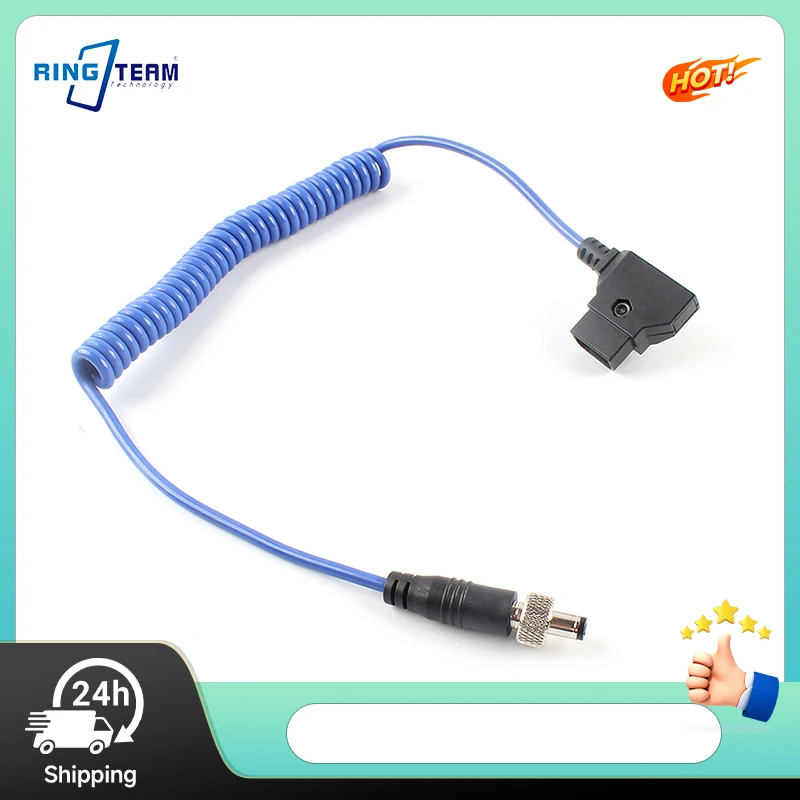 Dtap to Lock DC 5.5mm Straight Coiled Spring Power Cord for DSLR Camera Field Monitor Vmount Battery Supply