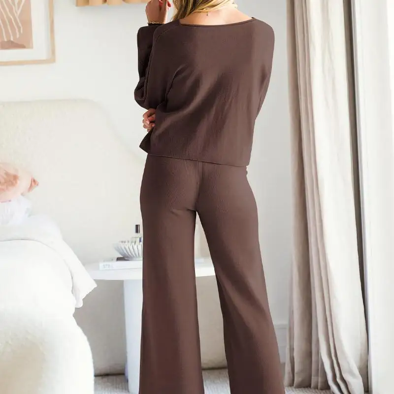 

Women's Two-Piece Set Long Sve Pullover Home Suit Casual Sle Striped Pattern Summer Spring Adult Size Long Pants