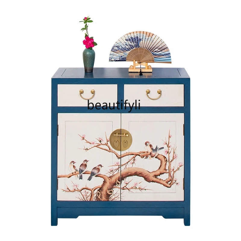 

New Chinese Style Entrance Cabinet Partition Painted Hallway Shoe Cabinet Solid Wood Camphor Wood Locker