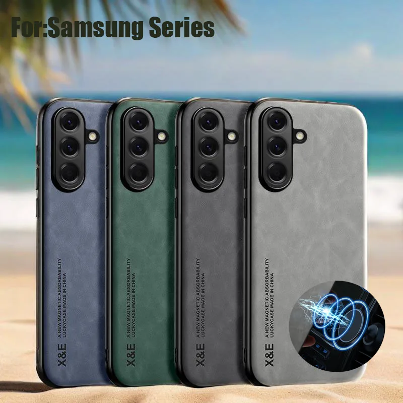 Luxury Leather Case For Samsung A17 A16 A56 A55 A36 A35 S25 S24 Ultra Cover With Metal Plate Support Car Hold Cover Capa Fundas - náhled 2