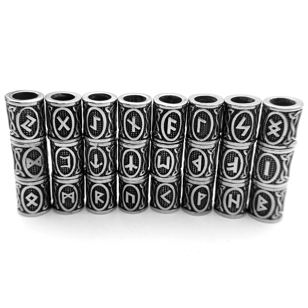 Stainless Steel Viking Beads with Rune for Hair Beard Bead 6mm 8mm Elder Futhark Rune Jewelry Bracelet Making DIY Accessories