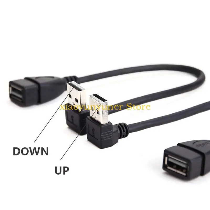 P9JB USB Port Extender Hub Data Daya kabel daya 90 ° Down/UP USB2.0 Kabel Ekstensi Kabel Kabel Pria ke Black Wanita