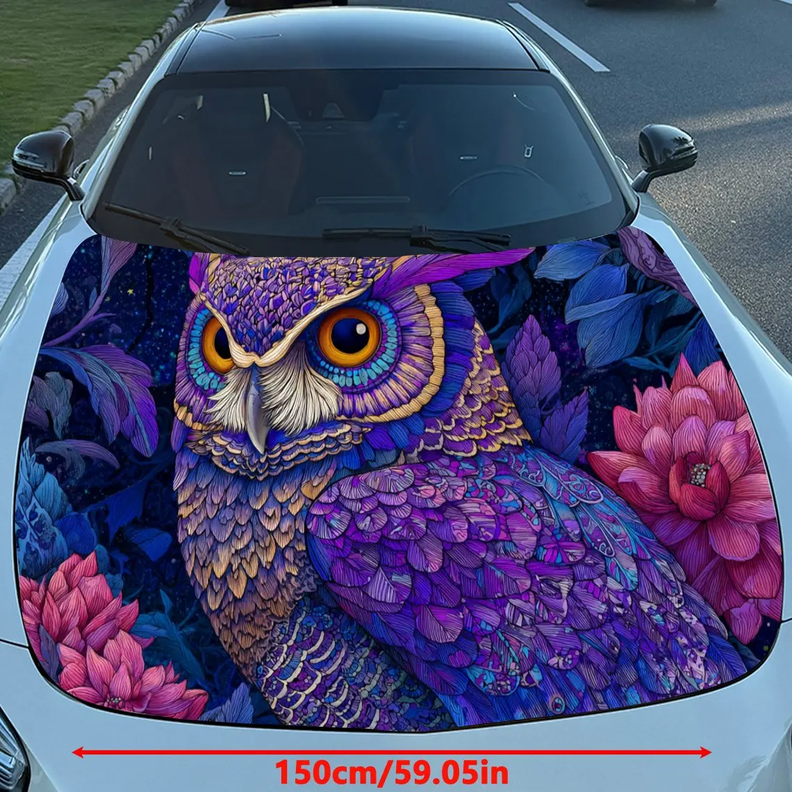 Car Decals Owl with a Dazzling, Intricate and Vividly Colored Background Car Hood Sticker, Waterproof Self - Adhesive Vinyl Grap