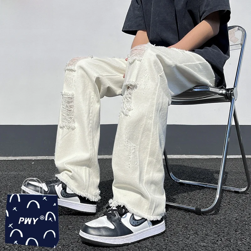 

Модные мужские свободные широкие джинсы, летние американские брюки в стиле ретро, повседневные джинсовые джинсы прямого кроя с низкой талией на молнии