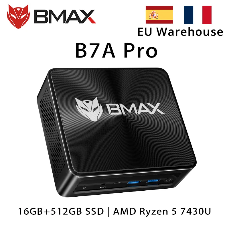 BMAX B7A Pro Mini-pc AMD Ryzen 5 7430U Processor AMD Radeon Graphics 16 GB RAM 512 GB SSD Windows 11 USB HDMI Type-C mini-pc
