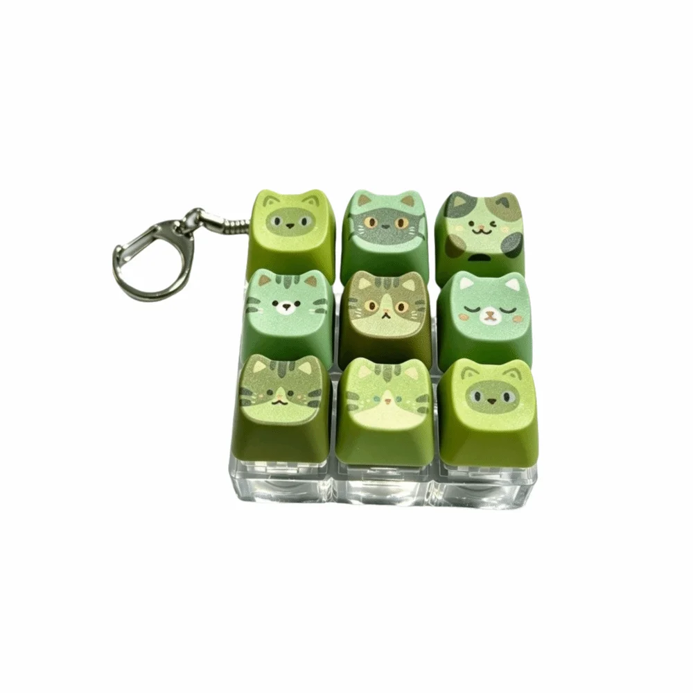 Cartoon Cat Mechanical Keychain Fidget Green Portable Keys Clicker Keychain Fashion Key Keyboard Relax Button Keycap Keychain