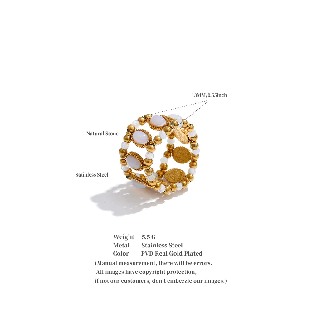 Yhpup 2026 Exklusiver Edelstahl-Perlenkettenring mit Elastizität, handgefertigt für Damen, beliebter Fingerschmuck und Accessoires – Detail 1