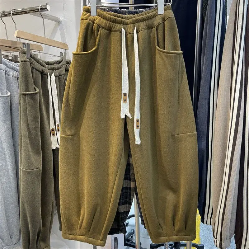 

Men's Thiened Fce Lined Autumn Winter Large Size Elastic Waist Lantern Pants Loose Fit Casual Trousers Long Pants