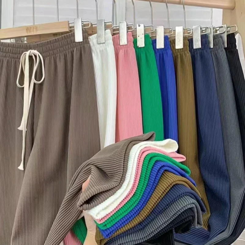 Pantaloni a gamba larga estivi 2023 da donna di moda pantaloni Casual a vita alta pantaloni a pieghe in tinta unita da donna Street Wear nuovo stile