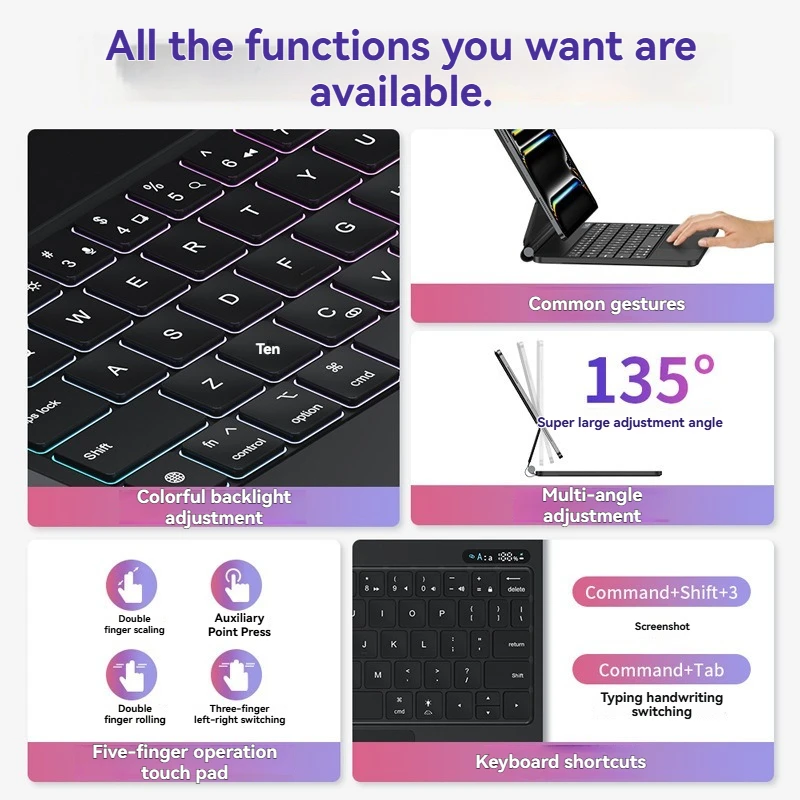 아이패드 프로/에어4 5 6 미아오콩 태블릿 키보드 적용 가능, 5포인트 터치 블루투스 자기 부상 백라이트 휴대용