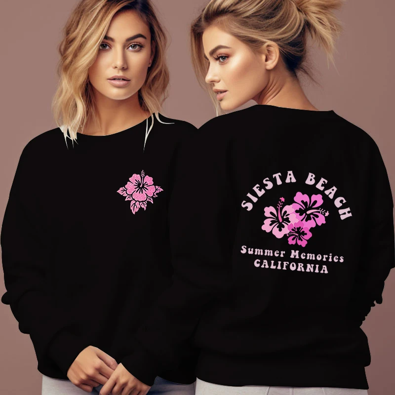 

Casual Girls Y2K Sweatshirt Ocean Beach Funny Hoodies Pink Flower Slogan Graphic Sweatshirts Beach Lover Fashion Casual Hoodies