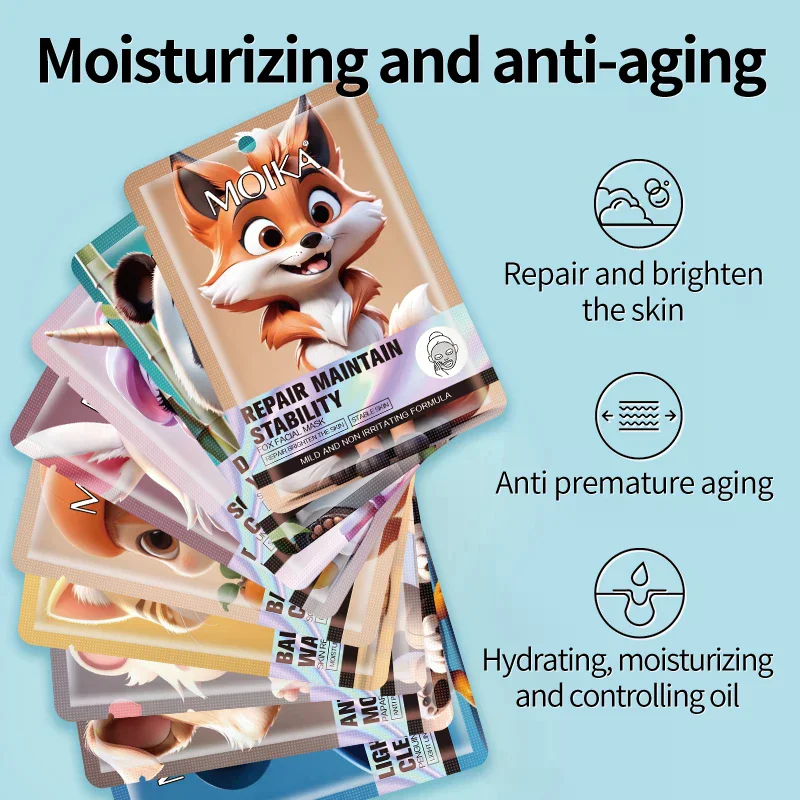 MOIKA 1/5/10/20pcs Post Sunburn First Aid Rabbt Facial Mask Face Moisturizing Brightening Repair After Sun Skin Care